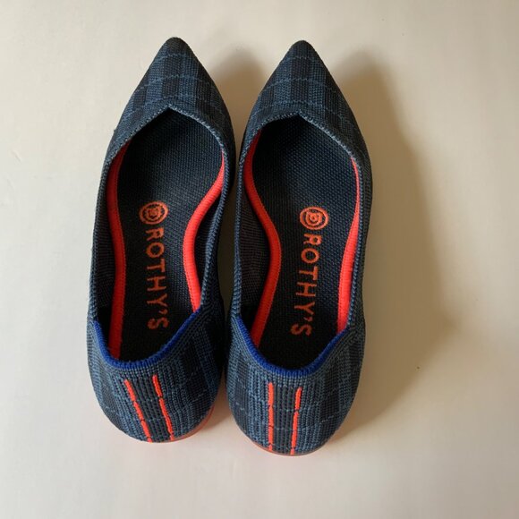 Rothy’s The Point Indigo Blue Plaid Gingham Flats Size 5 Washable - Picture 2 of 9